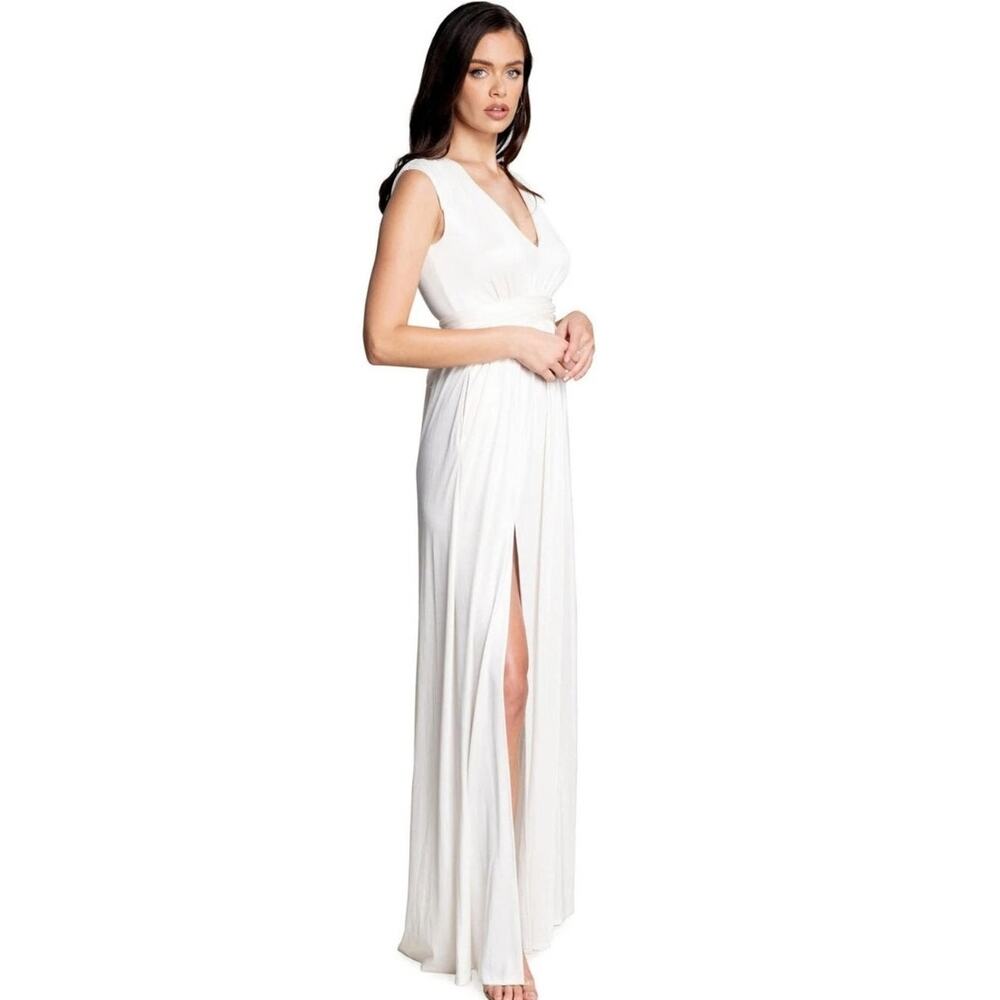 Dress the Population Krista Gown Womens XL White V Neck Slit Maxi Dress NWT